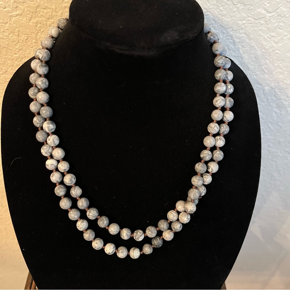 Vintage Natural Blue Gray jasper Beaded Necklace